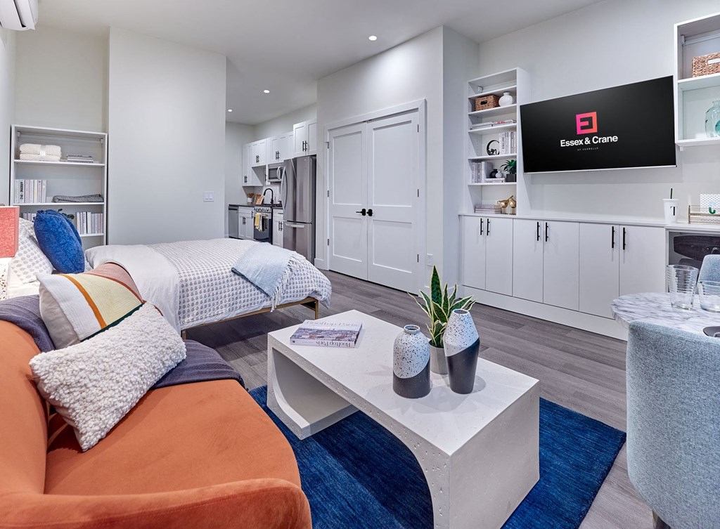 spacious studio, custom built in, large closet, full size appliances