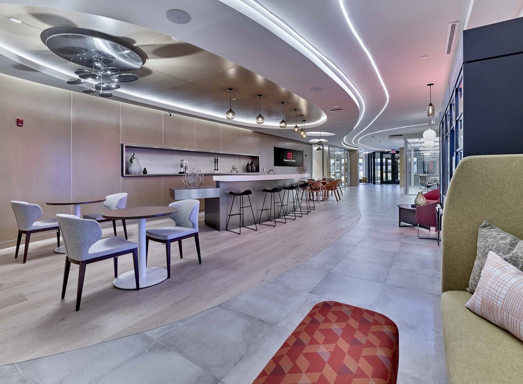 resident bar area, coworking stations, conference rooms