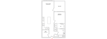 A floor plan of a house with a balcony and a bedroom.
