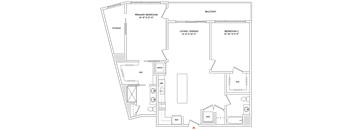 A floor plan of a house with a primary bedroom, living/dining area, and two additional bedrooms.