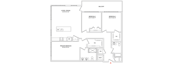 A floor plan of a house with a living room, dining room, and two bedrooms.