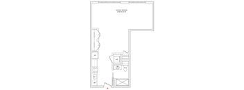 A floor plan of a kitchen and dining area.