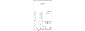 A floor plan of a living and dining area with a sleeping area.