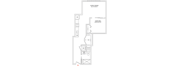 A floor plan of a living and dining area with a sleeping area.