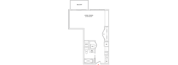 A floor plan of a building with a balcony and a living/dining area of 24'x10'.