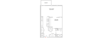 A floor plan of a house with a living room, dining room, and kitchen.