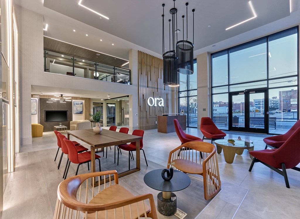 Fully-equipped fitness center with premium workout machines at Ora luxury apartments in Hackensack, NJ