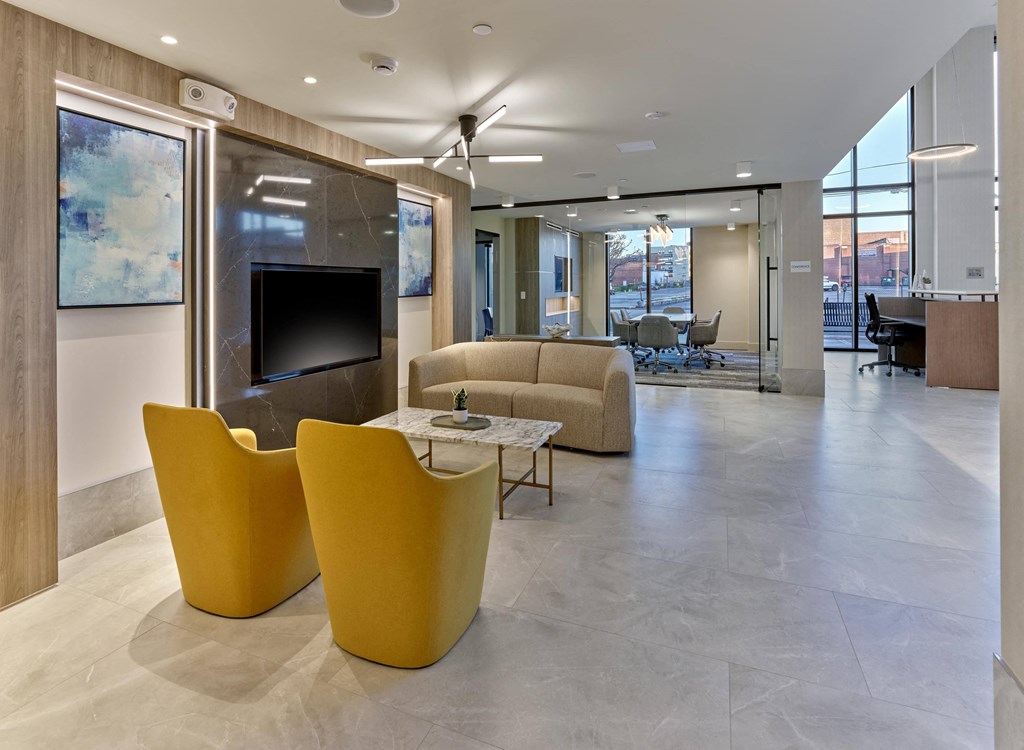 Resident cafe and workspace with stylish bar seating at Ora in Hackensack, NJ