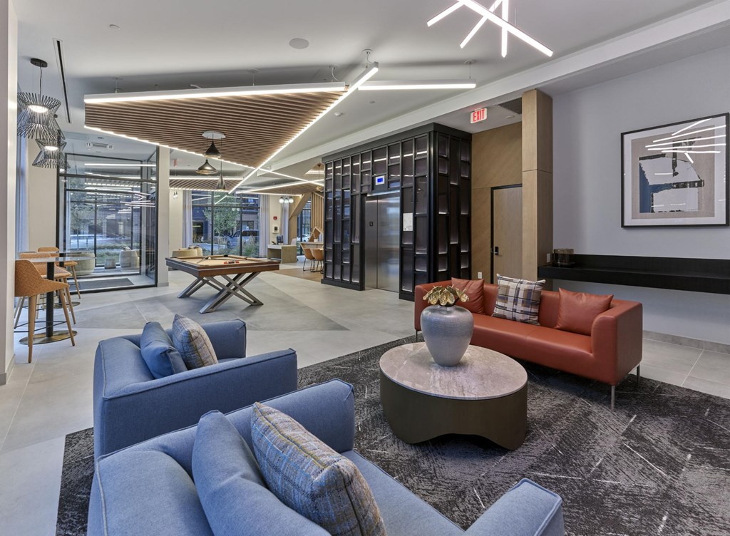 Luxurious lobby area of Print House Apartments in Hackensack, NJ
