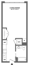 large studio, closet space, washer dryer