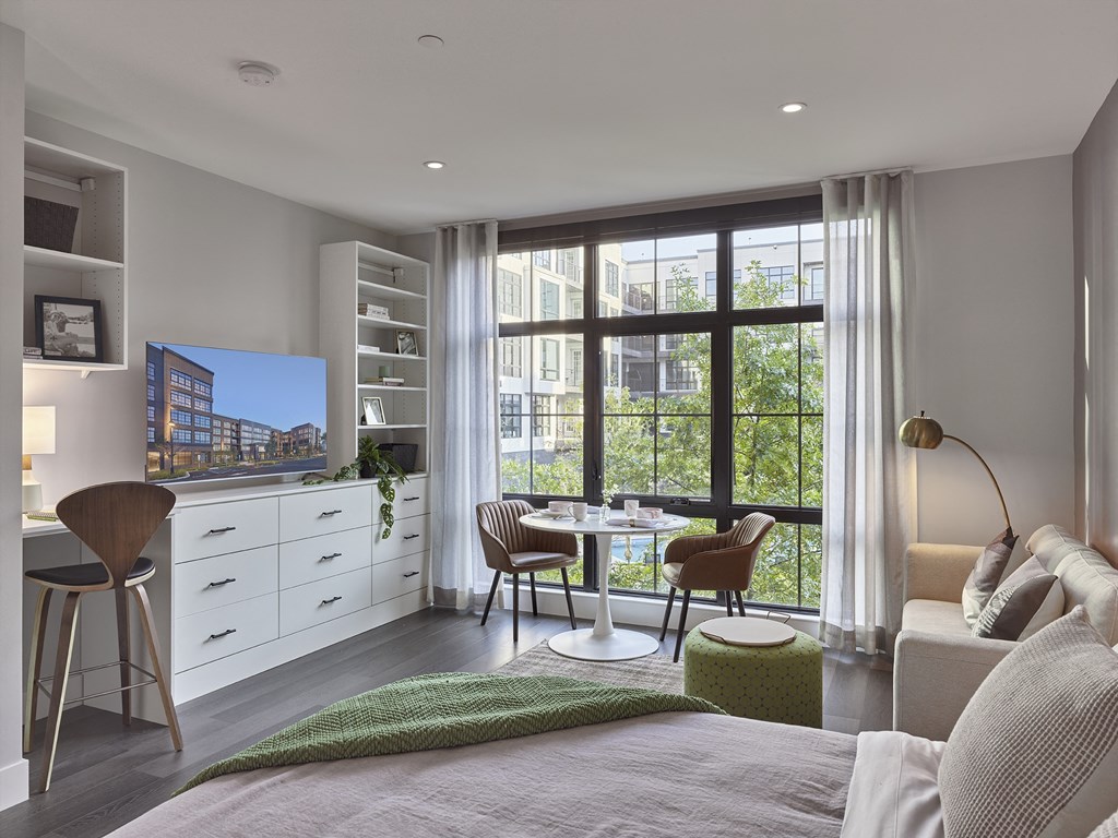 large studio, built-in custom cabinetry