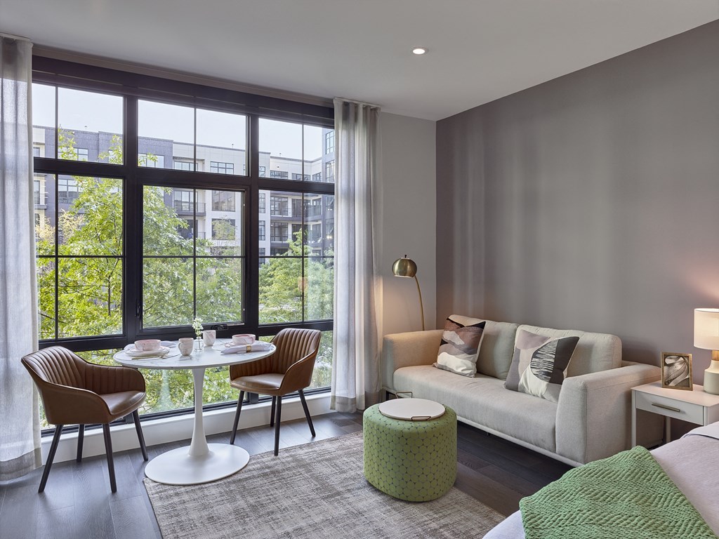 large studio, floor to ceiling windows