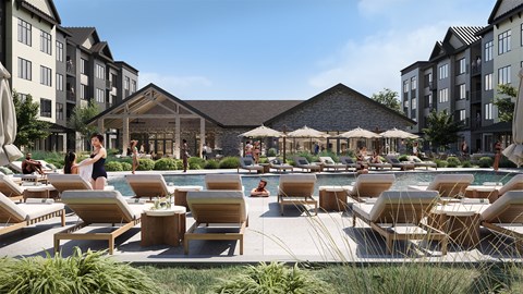 Amenities luxury apartments, resort style pool, clubhouse, fitness center, business center, game tables, lounge seating, dining and bar area,