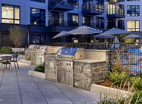 BBQ grill area, dining and outdoor seating