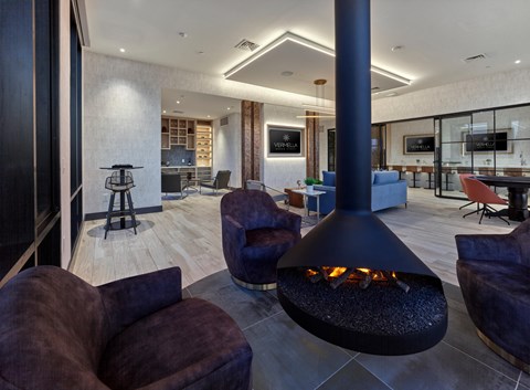 Modern sky lounge with clubroom amenities, Vermella Broad Street, Newark NJ resident space