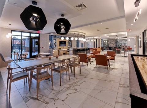 Amenities resident clubroom, billiard, pool table, games, private meeting room, indoor outdoor space