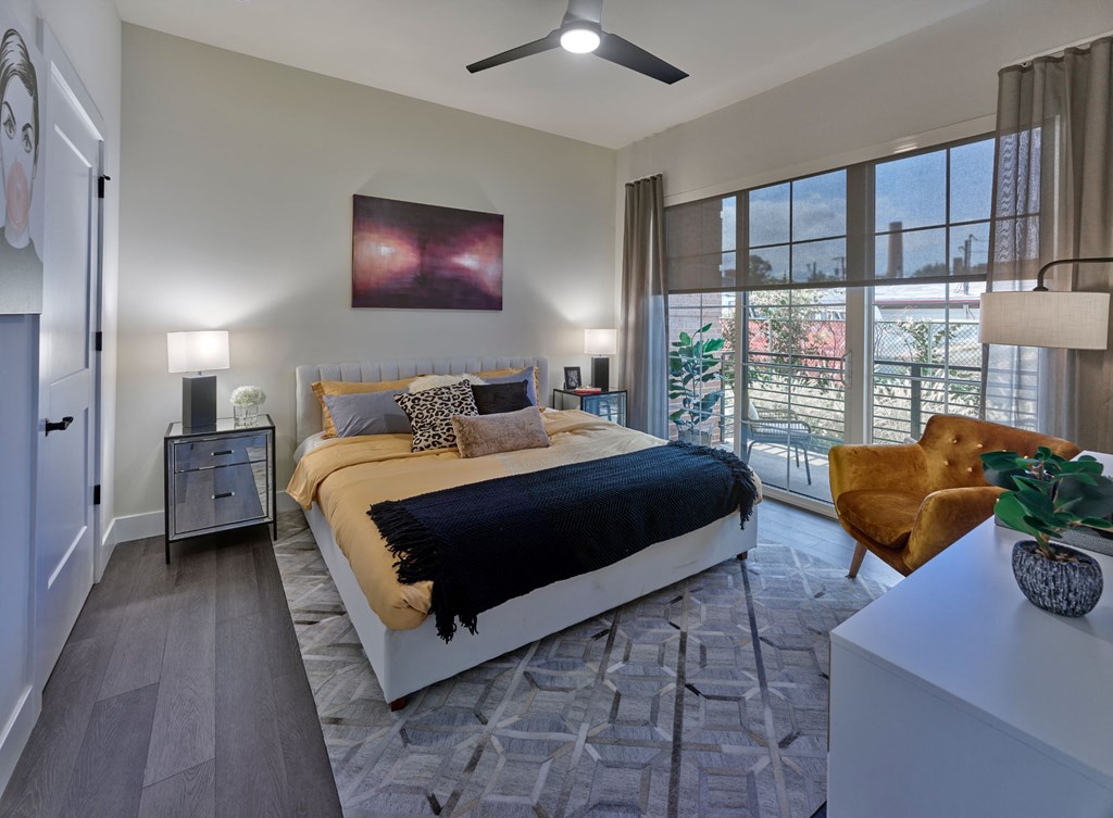 residences master bedroom, balcony, large windows, master suite