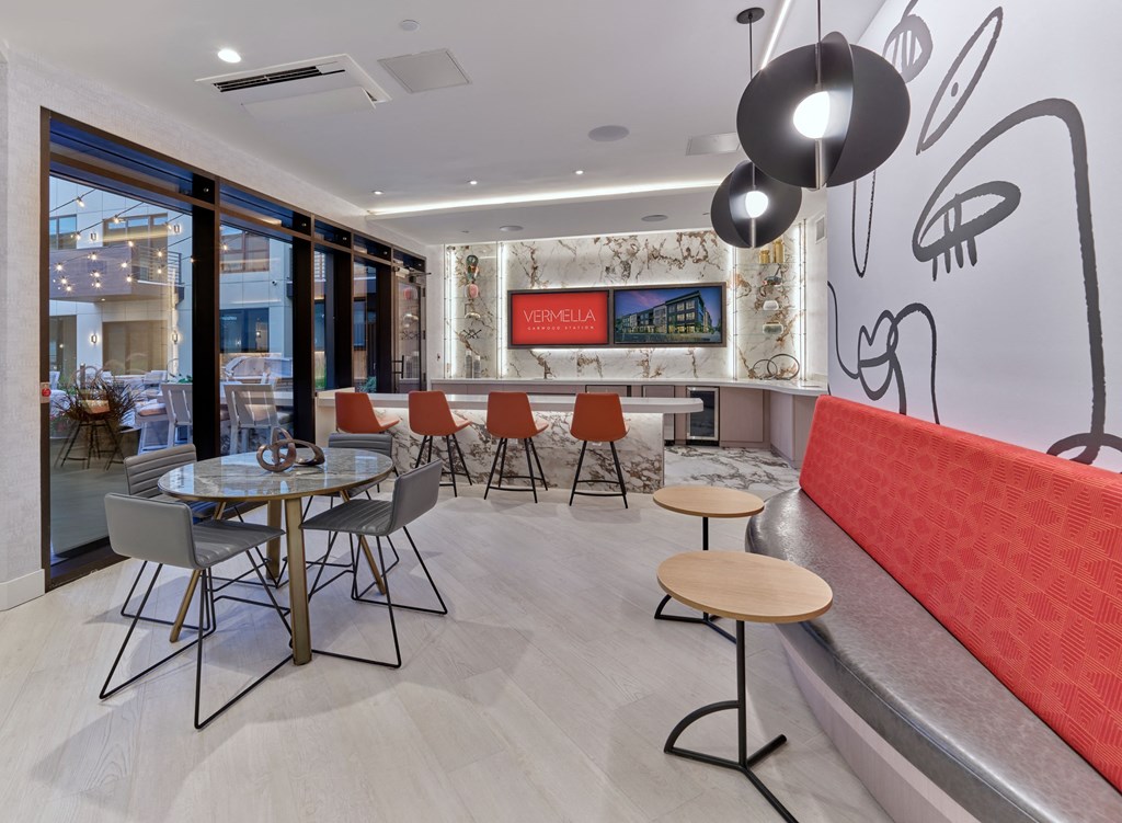 resident clubroom, bar area, tvs, billiards