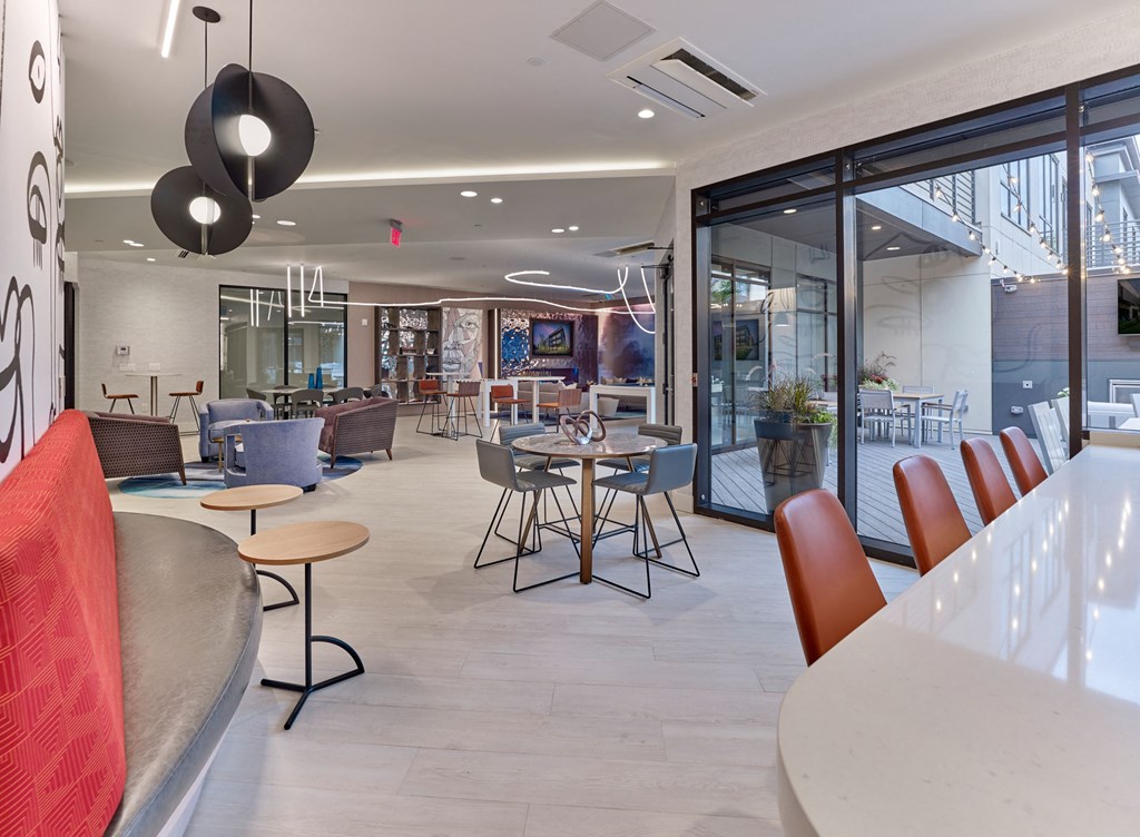 indoor outdoor clubroom, bar area, grills