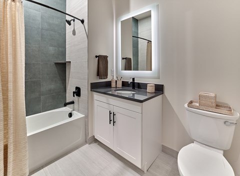 A white toilet sits next to a sink in a bathroom.