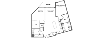 A floor plan of a house with a balcony, two bedrooms, a living/dining area, a primary bedroom, a mech, a W/C, a W/D, a W/O, a REF