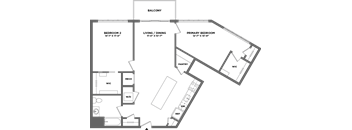 A floor plan of a house with labeled rooms and dimensions.