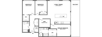 A floor plan of a house with labeled rooms and dimensions.