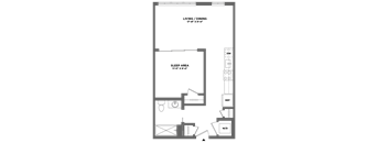 A floor plan of a small apartment with a living/dining area and a sleep area.