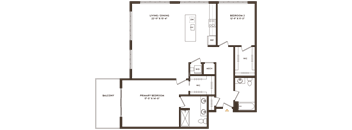 A floor plan of a home showing a living room, dining room, and two bedrooms.