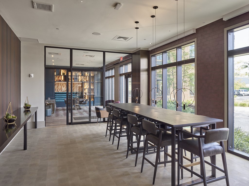 amenity spaces, resident clubroom, lounge and table seating