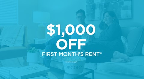 A promotional image offering $1,000 off the first month's rent.