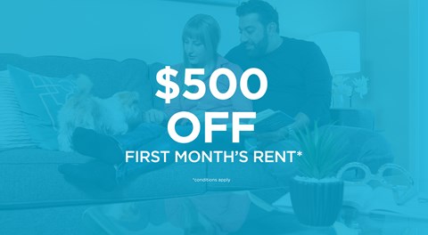 A promotional image offering $500 off the first month's rent.