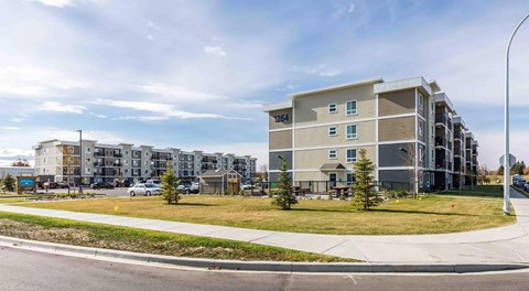 Apartment complex with parking in between