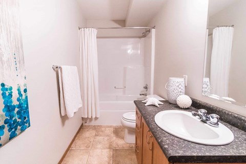 A bathroom with a toilet, sink, and shower.