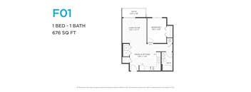 A floor plan for a one bedroom apartment with one bathroom.