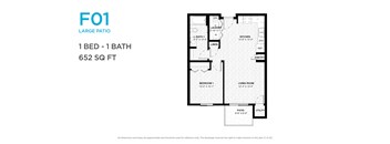 A floor plan for a one bedroom apartment with one bathroom.