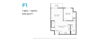 A floor plan of a one bedroom apartment with a bath.
