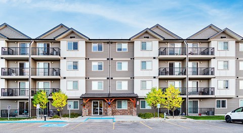 Apartment building with parking in front