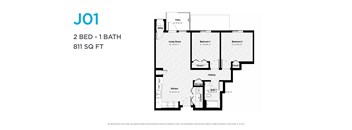 A floor plan for a 2 bedroom, 1 bathroom apartment sized at 811 square feet.