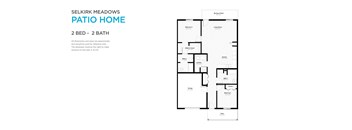 A floor plan of a patio home with two bedrooms and two bathrooms.