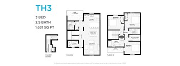 A floor plan for a 3 bedroom, 2.5 bathroom apartment is shown.