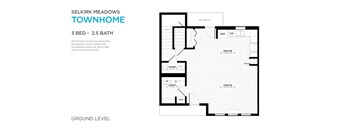 A floor plan of a 3 bedroom, 2.5 bathroom townhome.