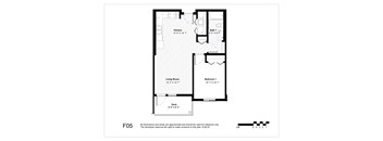 A floor plan of a house with a kitchen, living room, two bathrooms, a deck, and two bedrooms.
