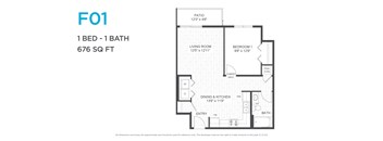 A floor plan for a one bedroom, one bathroom apartment.
