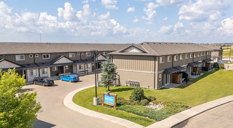 An entrance to a townhome complex.