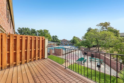 All homes include a dedicated outdoor space, either a patio or a balcony as shown here at Georgetown of St. Louis Apartments