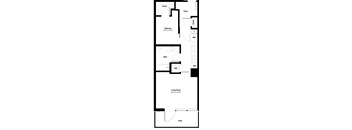 A floor plan of a house with a living room, two bedrooms, a bathroom, and a closet.