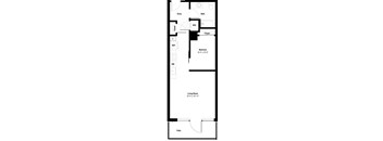A floor plan of a house with a living room, bedroom, bathroom, and closet.