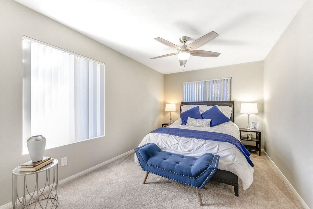Bedroom with Ceiling Fan at Santee Villas, Santee, CA, 92071