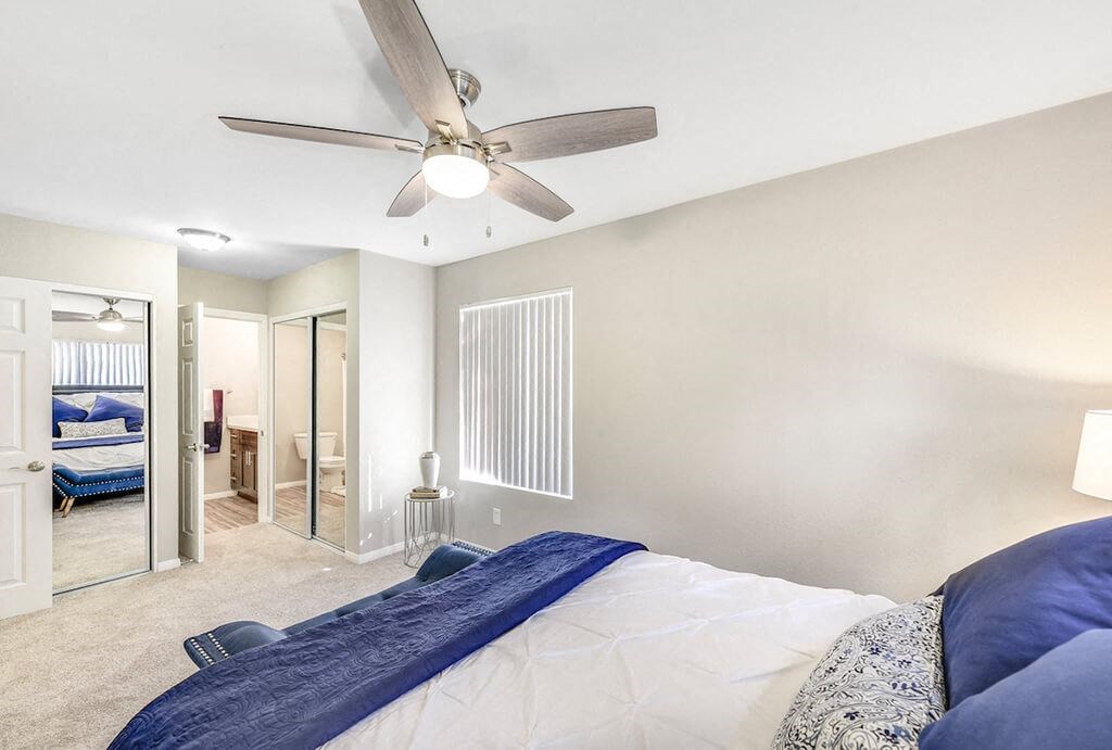 Bedroom with Ceiling Fan at Santee Villas, California, 92071
